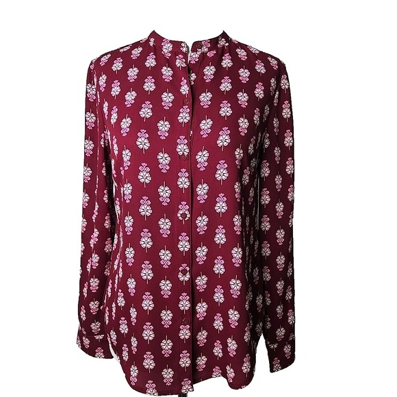 Nautica Tops - Nautica Burgundy Floral Button Front High Neck Long Sleeve Blouse Top Small S